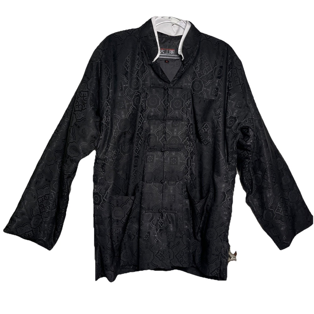 Artistic Palace Mens XL‎ Asian Black Silk Brocade Kung Fu Lined Jacket
